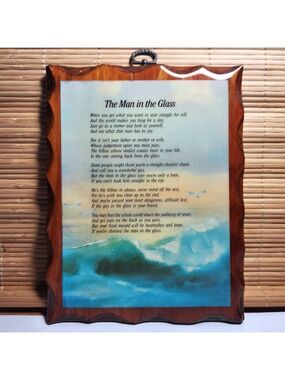 Vintage Wood Wall Plaque The Man in the Glass Transwest Canada 70s/80s